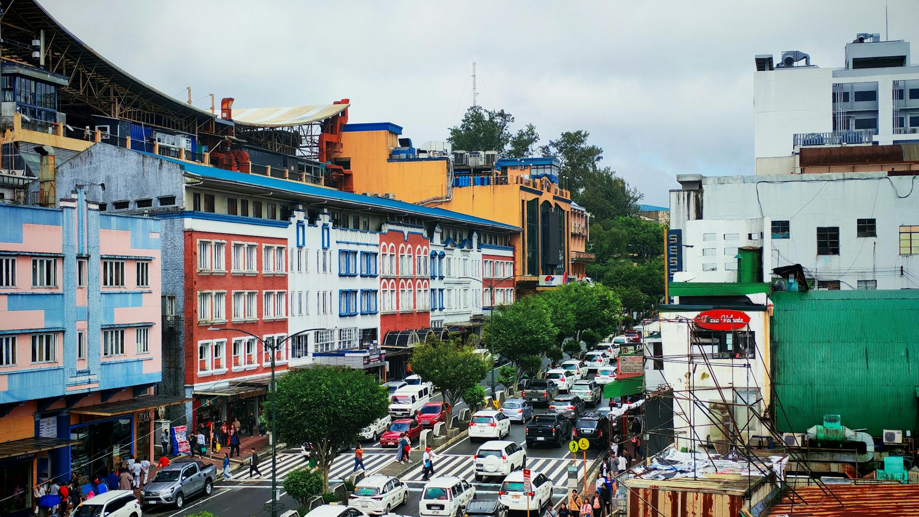 colorful architecture on a busy street in baguio